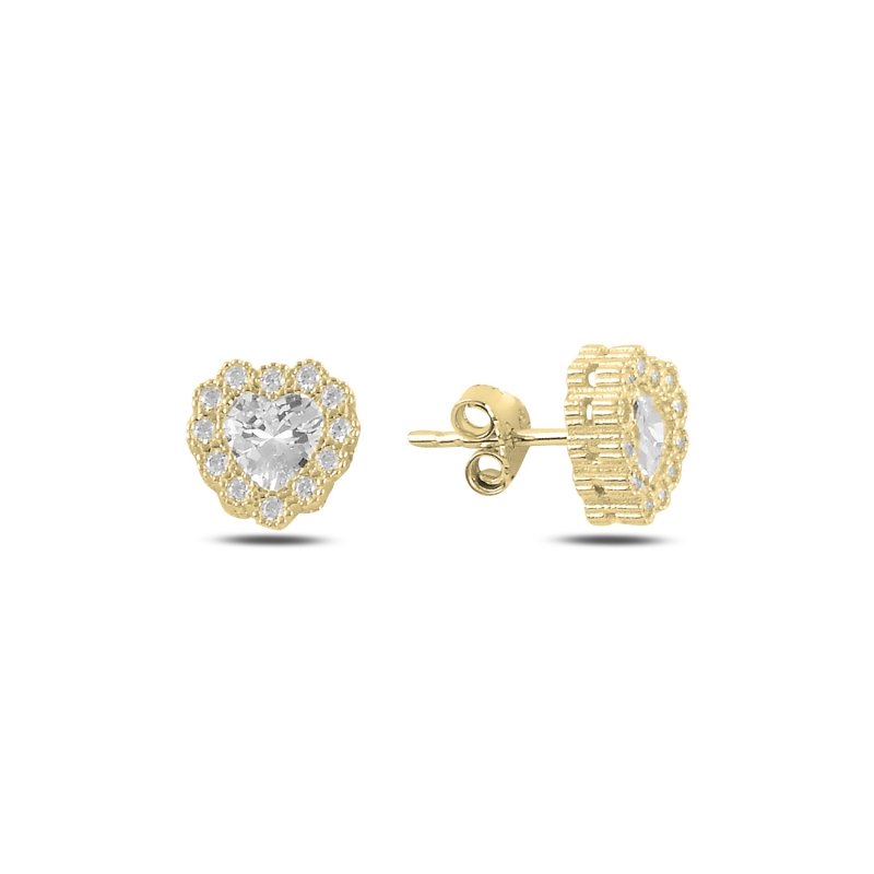 CZ Heart Halo Stud Earrings