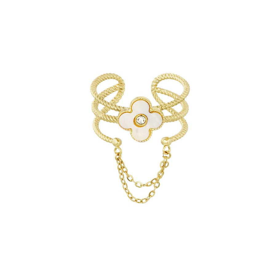 Ring with flower and chain