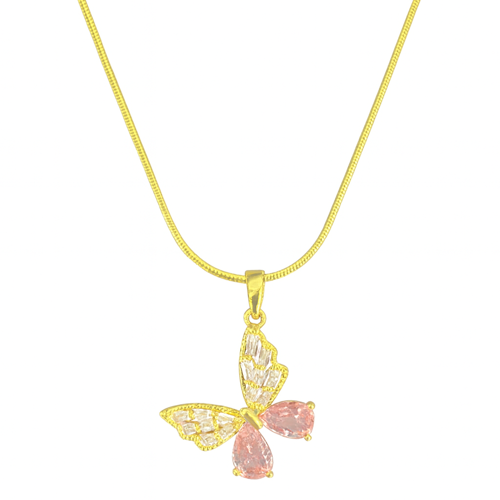 Schmetterling Strass Rosa Kette