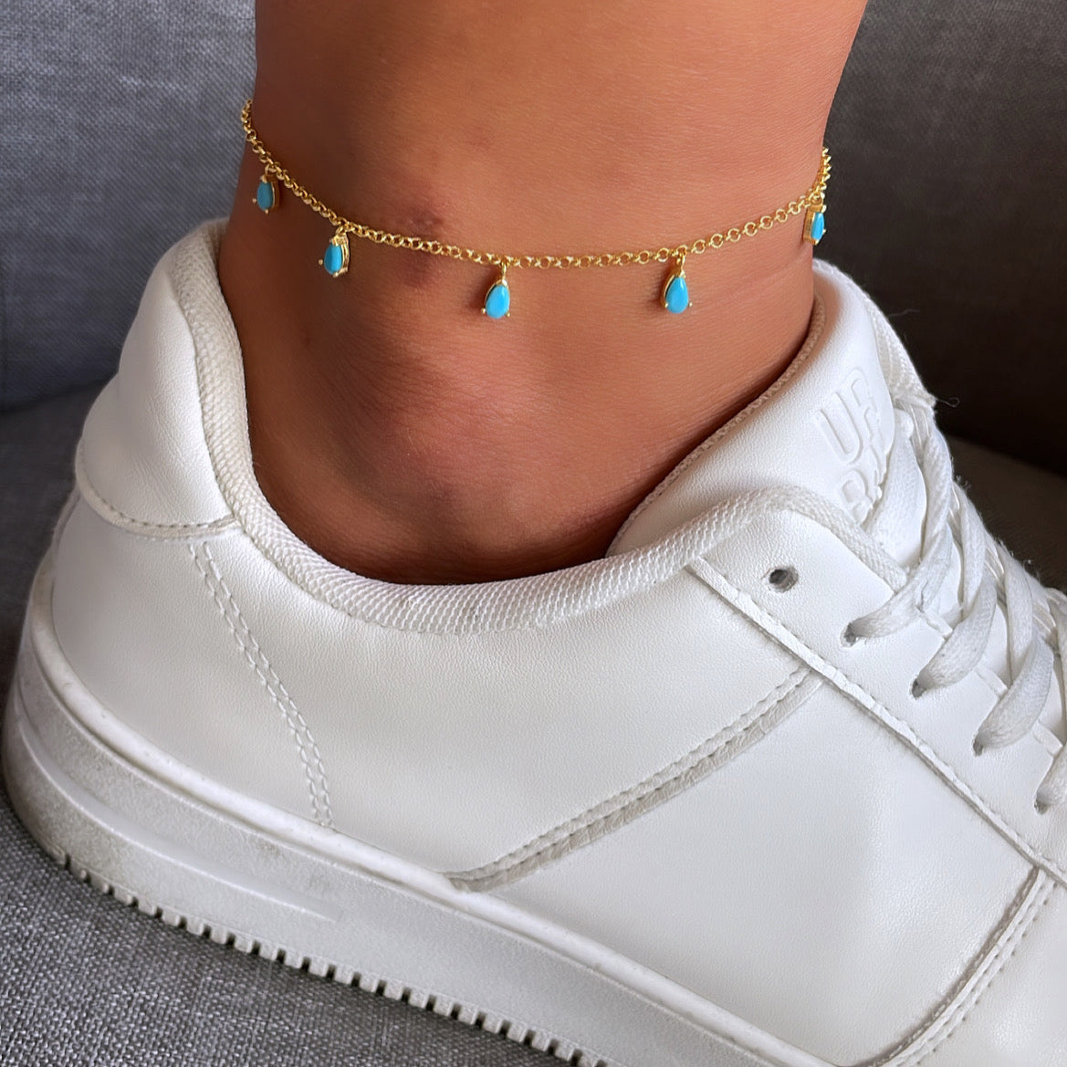 Turquoise Dangle Rolo Chain Charm Anklet