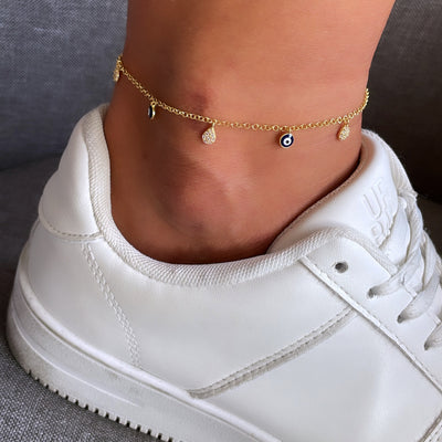 Eye & Dangle Rolo Chain Charm Anklet